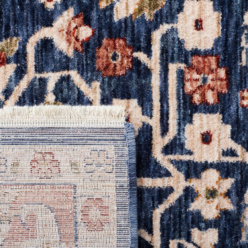 Tapis bleu marine / beige tissé à la machine Ralph Lauren, Carré 6 pi 7 po