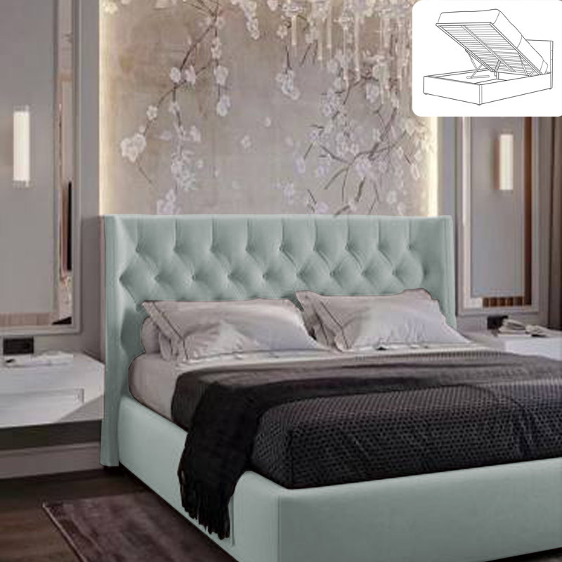 Rebeca Wingback Ottoman Storage Bed - Plush Velvet Gas Lift Bed Frame with Headboard, Double (4'6), Chrome