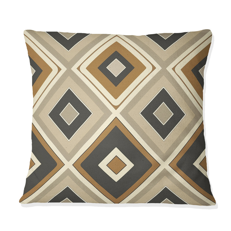 Coussin Beige brun Midcentury Retro Rhombus I - Midcentury, H 16 po x l 16 po