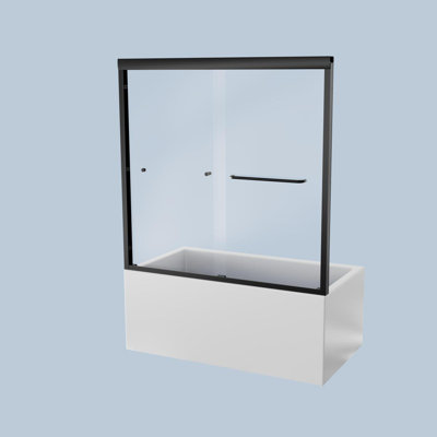56"60"W*58" H  Semiframeless Double Sliding Tub Door, Bypass Bathtub Shower, 1/4" (6Mm) Thick SGCC Tempered Glass Door,  Matte Black