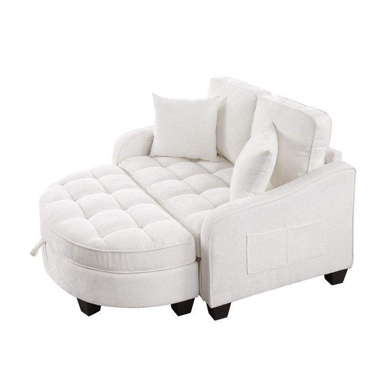 Accent Chair With Storage Semicircular Ottoman, Beige