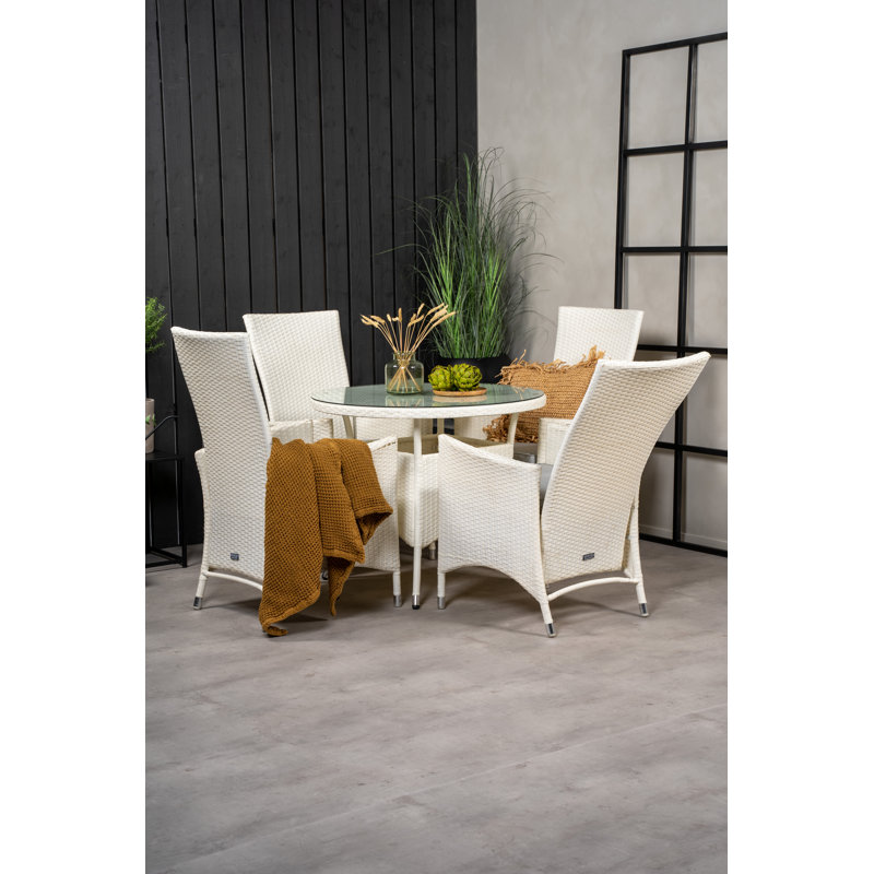 Mitul 4 - Person Patio Dining Set with Round Table , Cushions Included, White