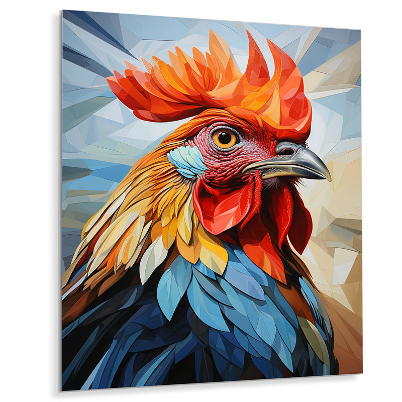 Art mural en métal Cubic Colorful Rooster Collage III, H 32 po x l 16 po x P 1 po