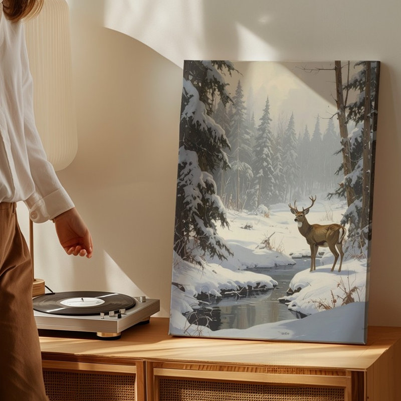 Art mural sur toile, cerf d'hiver par Frozen Stream, H 9 po x l 12 po