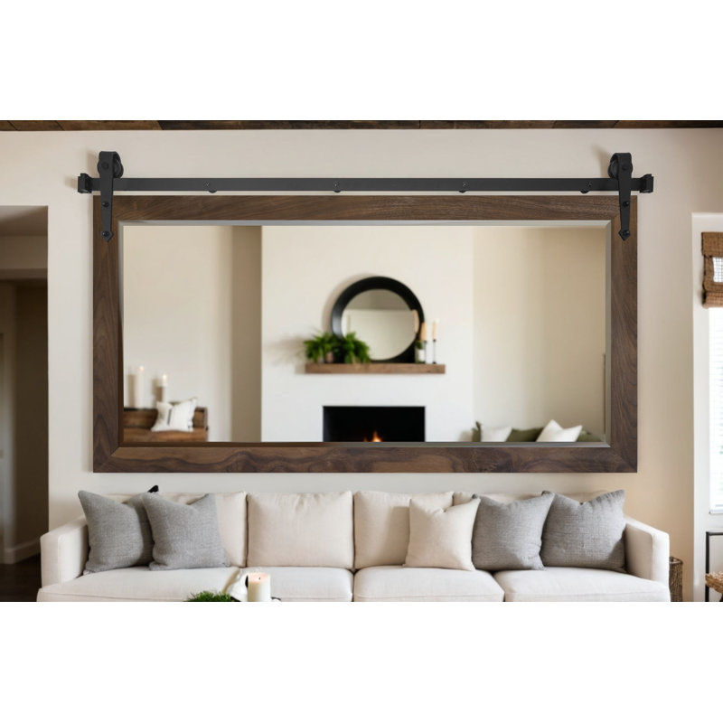 Ozark Hardwood Beveled Mirror With Steel Barn Door Rail