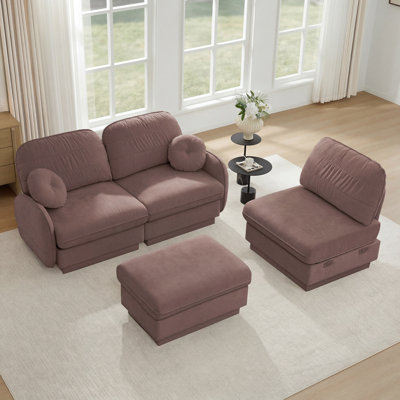 105"Chenille Cloud 3-Seater Sofa with a Ottoman