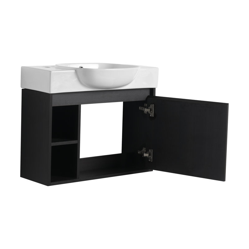 Ensemble de meuble-lavabo mural 26 po avec lavabo en céramique Amanda, Chêne foncé