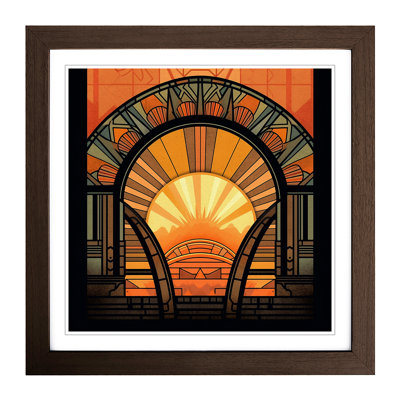 Sunrise Art Deco No.4 - Single Picture Frame Print on Wood