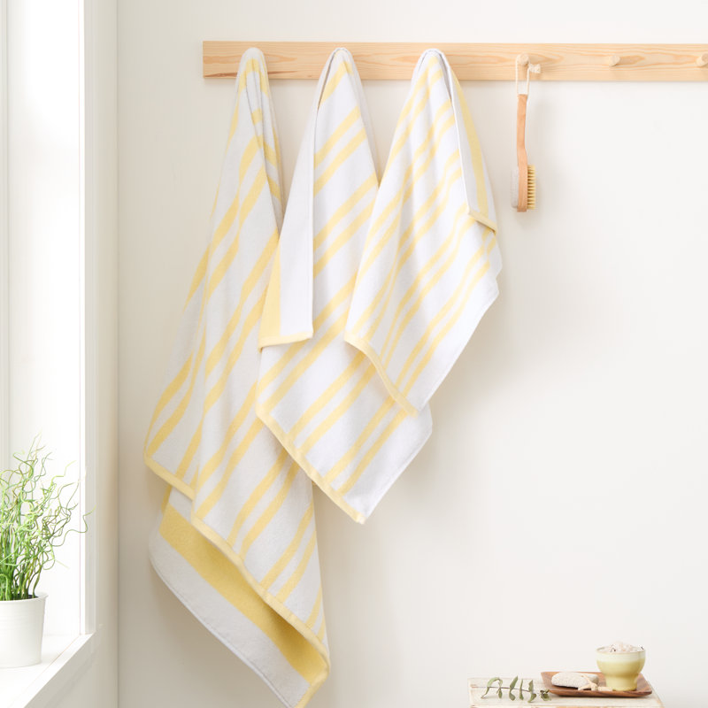 Reversible Stripe Jacquard 100% Cotton Hand Towel, Yellow