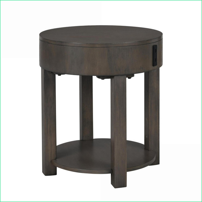 Table basse compacte en MDF de 20 po brun clair compacte avec chargement USB et tablettes rondes supérieures / inférieures