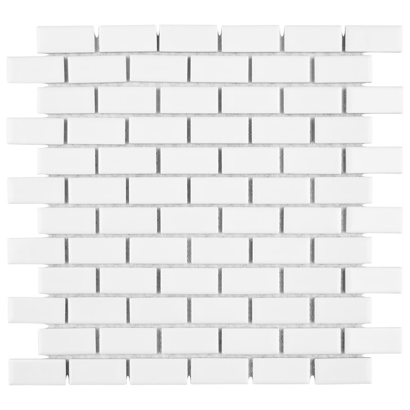 Hudson Subway White 11-3/4" x 12" Porcelain Mosaic Tile, Glossy White