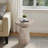 Hand-Carved Wood Accent Side Table with Washed Finish for Home Decor  Sytling  - Sculptural Narrow End Table for Living Room Setup - 20", White