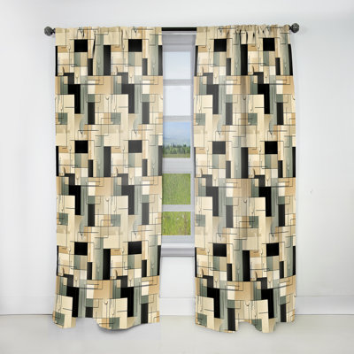 Abstract Taupe Blockchain Blocks II - Abstract Geometric Room Darkening Curtain - 1 Panels
