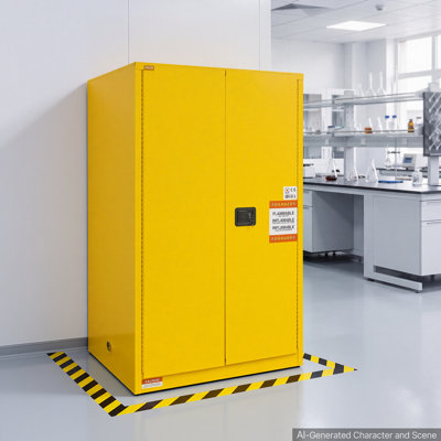Armoire de rangement inflammable, armoire anti-feu industrielle, anti-feu et anti-explosion, double paroi en acier laminé à froid, armoire de sécurité dangereuse à 2 portes avec 2 tablettes réglables et serrure à clé