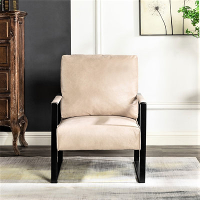 Chaise d'appoint à structure métallique en microfibre brun clair pour la décoration intérieure avec rembourrage épais et structure pour chambre à coucher