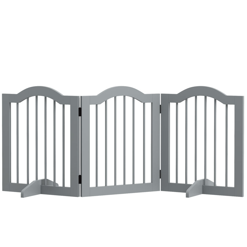 Freestanding Pet Gate Barrier 3 Pannel with Support Feet Light Grey