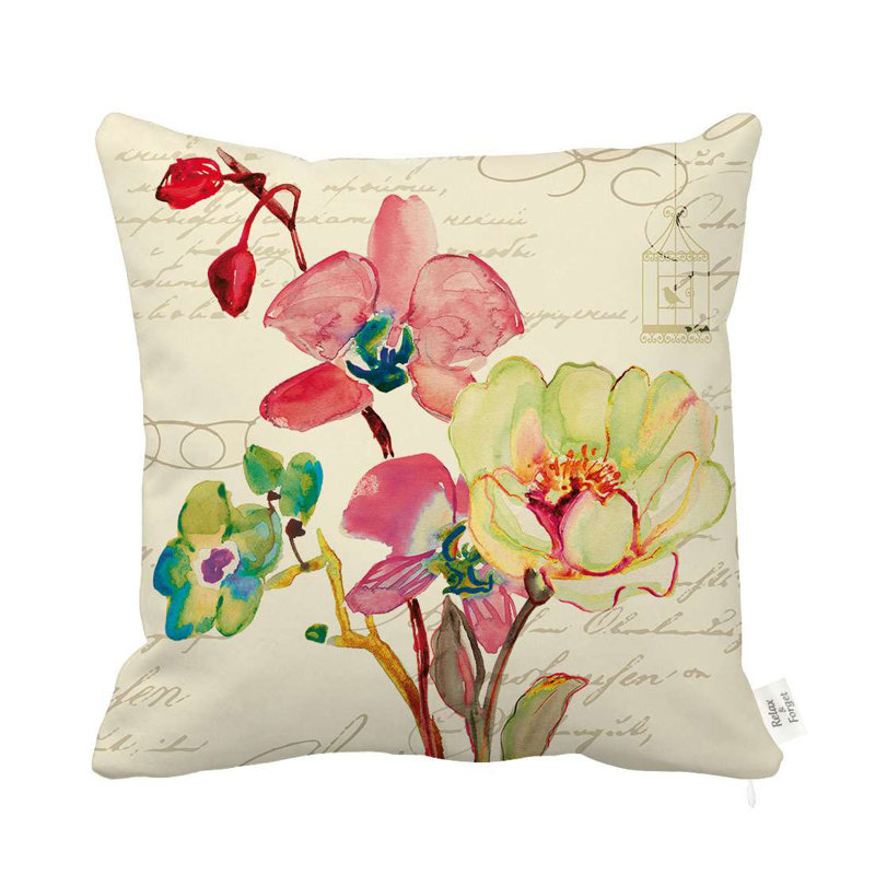  Housse de coussin carré et insert, Vert, rose et jaune, polyester