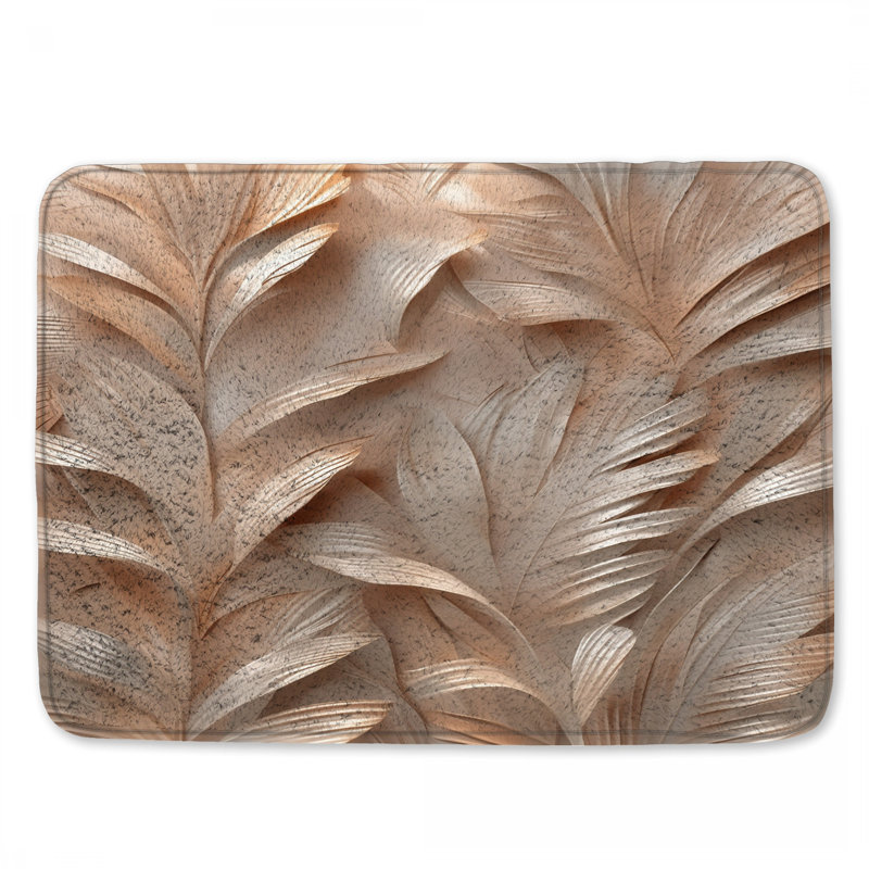 Tapis de bain texturé à motif de feuilles, L 24 po x L 17 po, Beige clair / blanc moyen