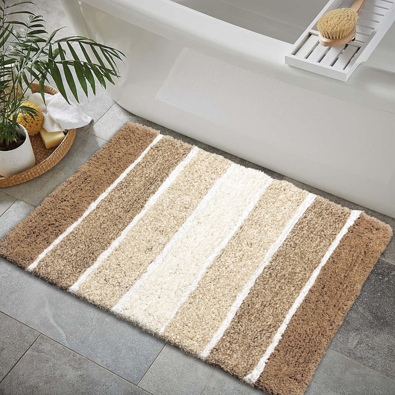 Ensemble de 2 tapis de bain à rayures antidérapants 100% coton Cervantes, Moka, Grand