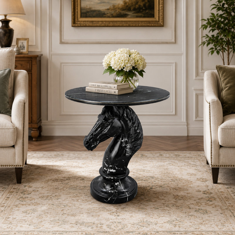 Black Marble Horse Head Accent Table