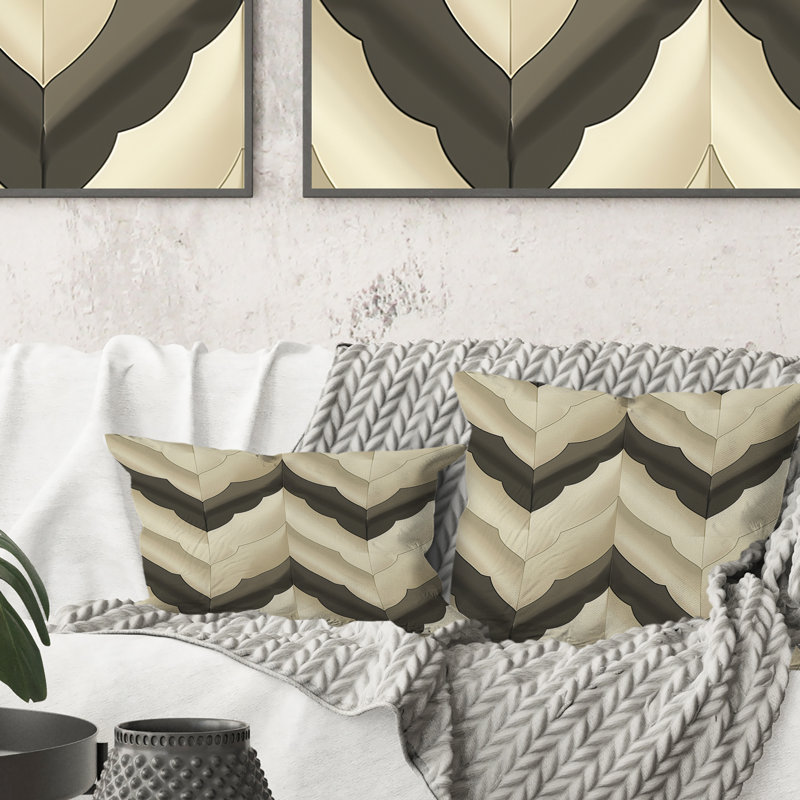 Coussin décoratif moderne beige à chevrons modernes et beige IV, H 18 po x l 18 po