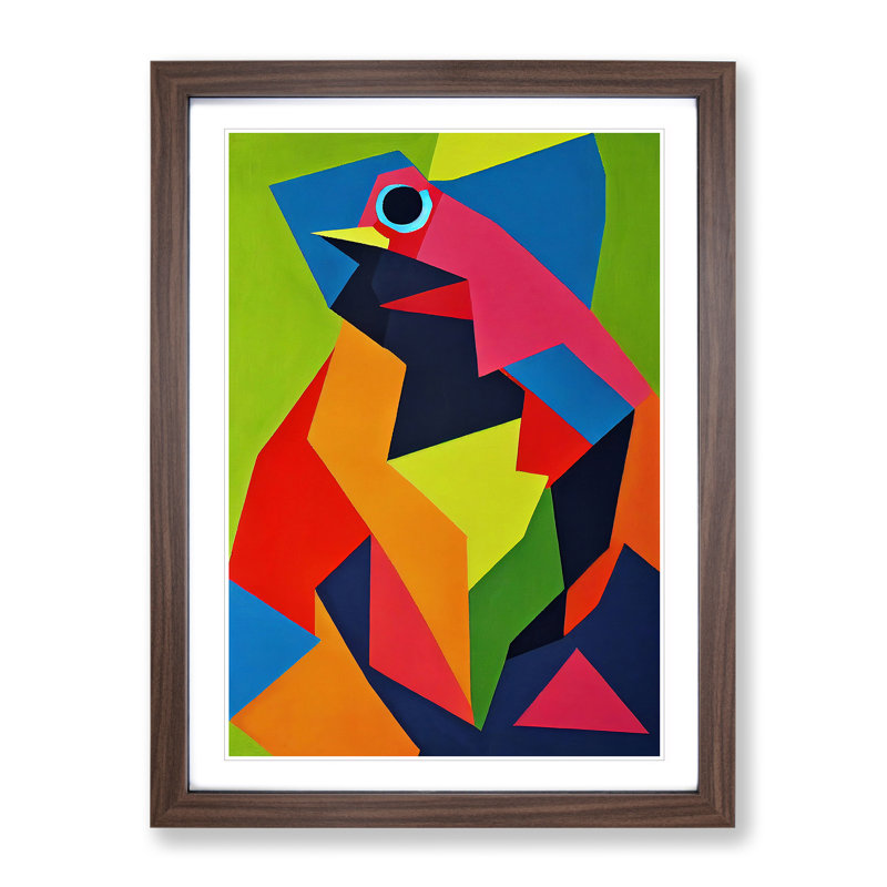 Bird In Abstract No.2 - Single Picture Frame Print, 46cm H x 34cm W x 2cm D, Walnut