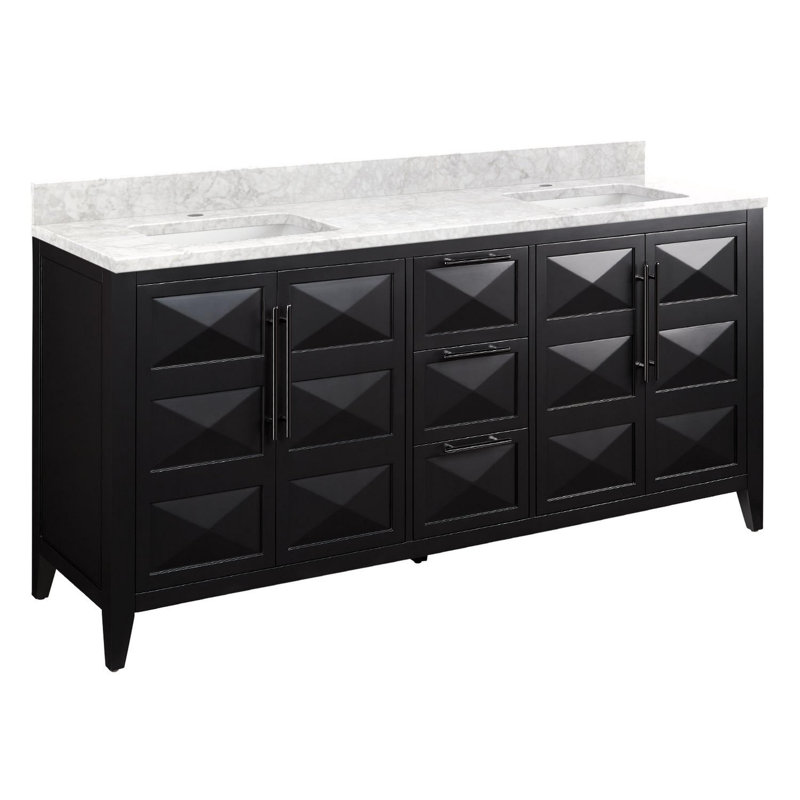 72" Holmesdale Vanity with Rectangular Undermount Sinks, Carrara Marble, Black, Single-Hole
