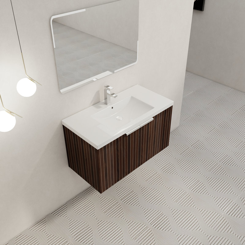 Meuble-lavabo mural moderne 36 po avec lavabo en résine