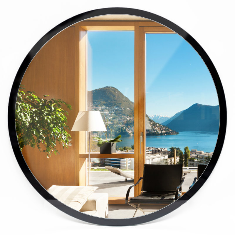 Haletky Glass Wall Mirror, Black, 50 H x 50 W