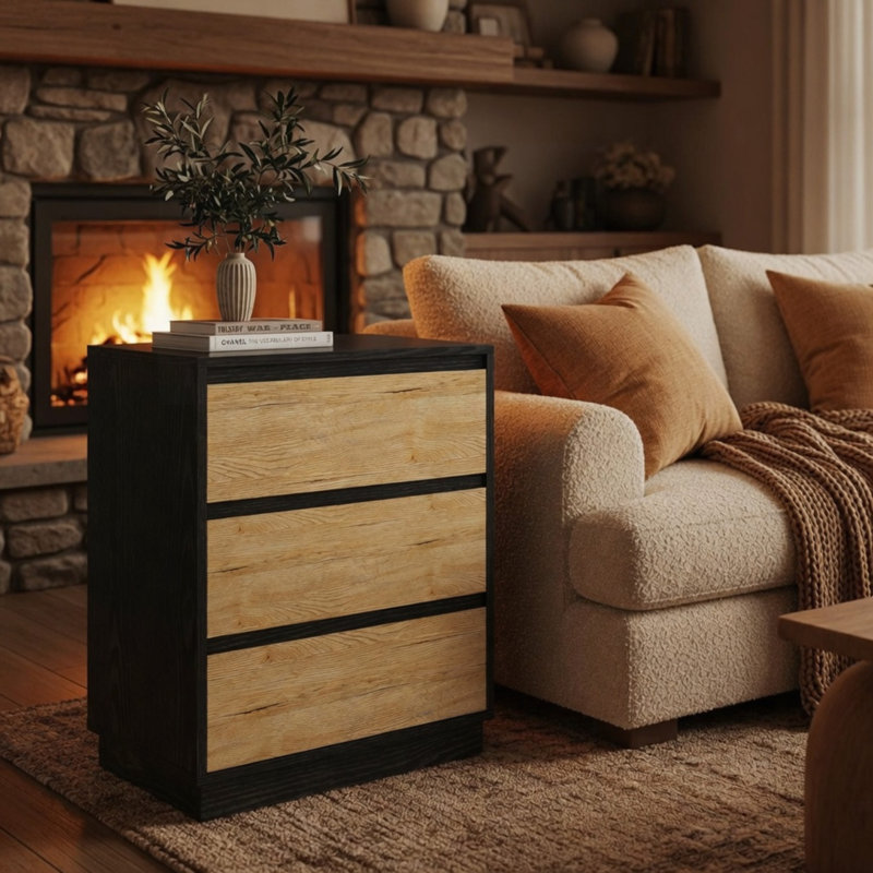 Table de chevet 23,6 po avec 3 tiroirs - Table de chevet moderne