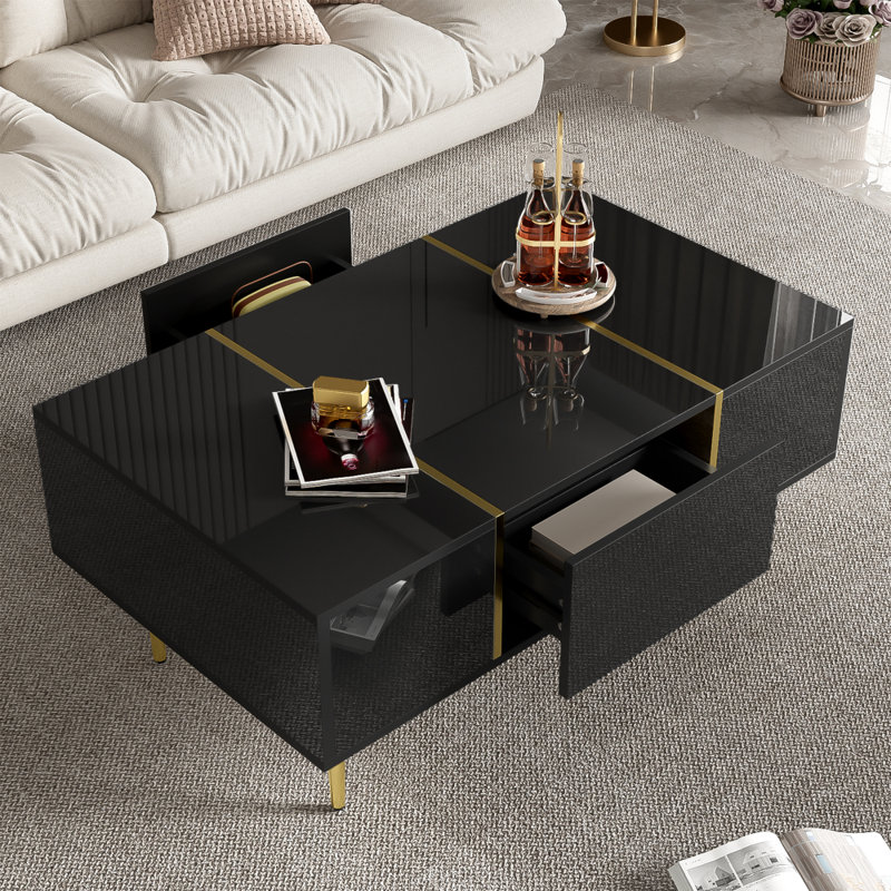Modern High-Gloss Coffee Table with 2 Drawers
