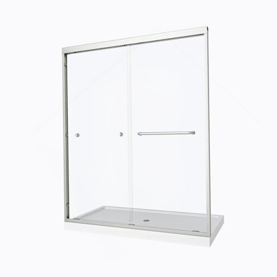 55"-60" W X 72" H Brushed Nickel Reversible Installation Double Bypass Sliding Shower Door,Aluminium Alloy Frame,1/4"(6MM) Tempered Glass With Nano Explosion-Proof Membrance,Easy Installation