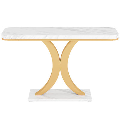 39.4" Console Table, Narrow Entryway Foyer Table with Geometric Base by Mercer41