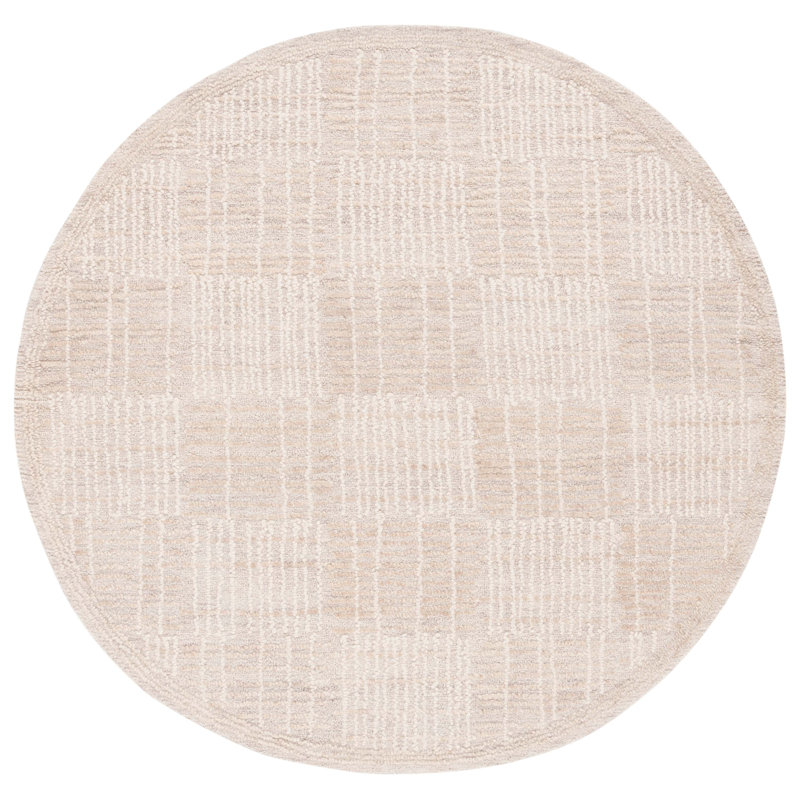 Arwen Geometric Hand Tufted Wool/Cotton Area Rug in Light Brown/Ivory, Round 4'