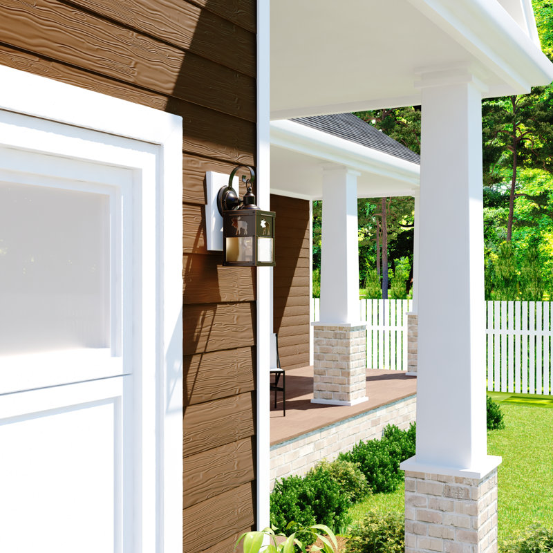 Josefina 12.75 in. H 1-Light Burnished Bronze Rustic Moose Outdoor Wall Sconce, Durable Steel, Clear Seeded Glass Shade, LED Compatible, Use for Exterior Porch Patio Front Door or Garage