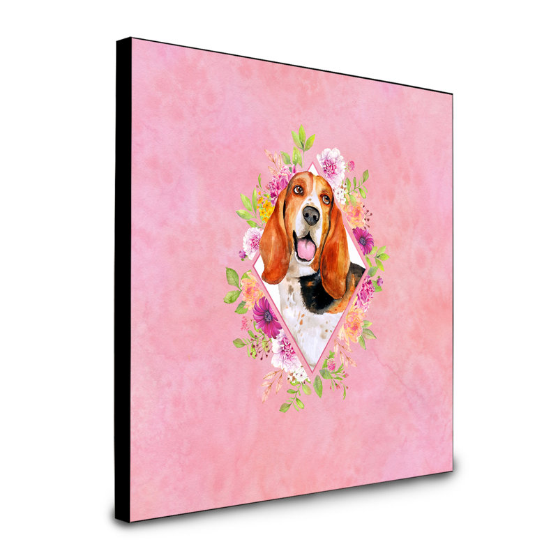 Panneau mural Dollman Flowers, Rose, Basset hound orange