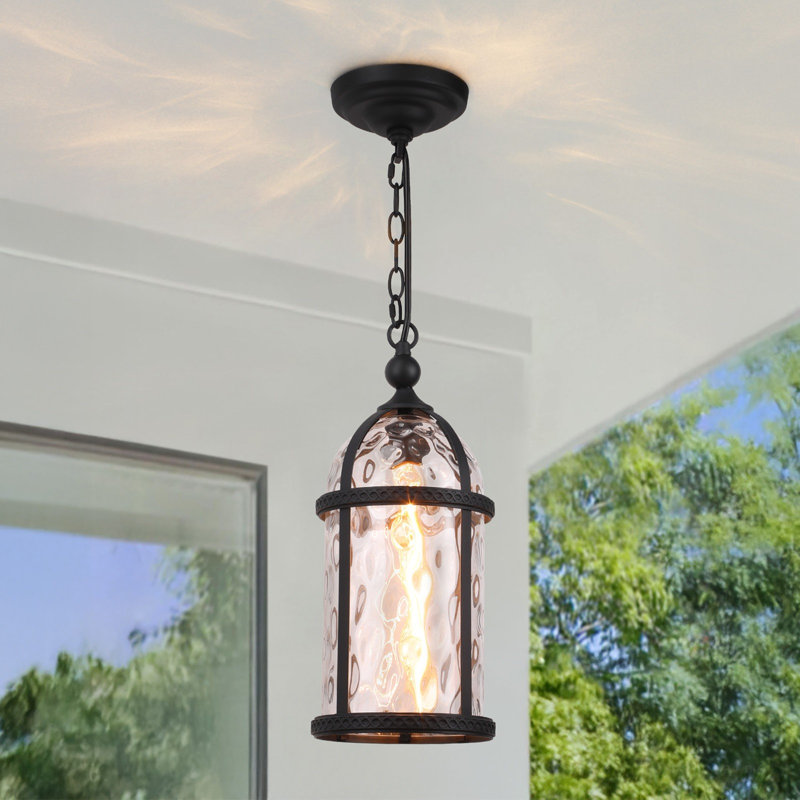Lot de 2 suspensions extérieures industrielles noires de 44,5 cm (17,52 po) avec verre à motif d'eau, culot E26, puissance maximale 60 W, 110-120 V, chaîne réglable