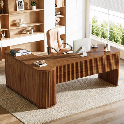 Fluted L-Shaped Executive Desk with Filing Cabinet