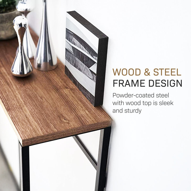 Yamazaki Home Tower Modern Slim Console Table, Metal And Wood Skinny Hallway Table, 32" - Steel, Black