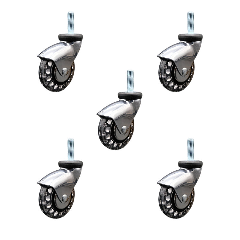 3 Inch Bright Chrome Hooded Polyurethane 5/16 Inch Threaded Stem Casters Set 5