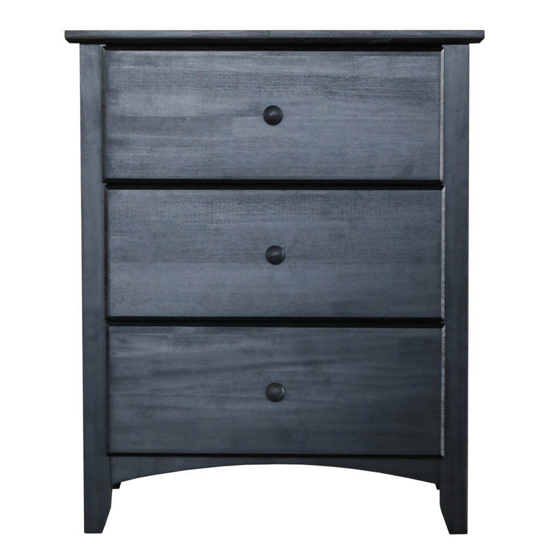 Solid Wood 3-drawer Nightstand In Black Wash, Black Wash