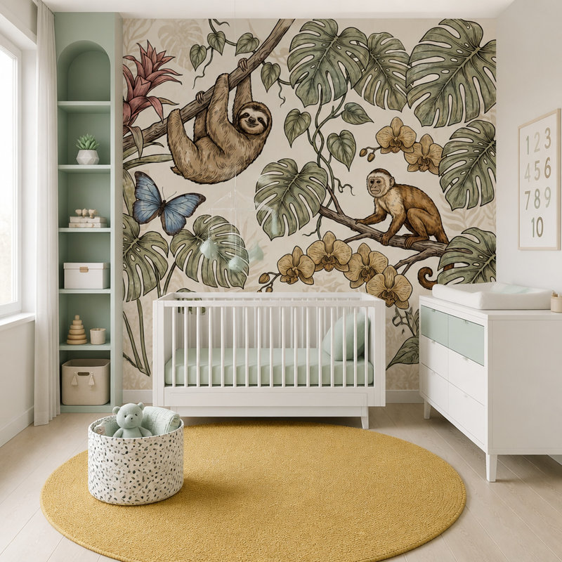 Papier peint jungle tropicale Monstera, 120 po x 96 po, Texturé non collé
