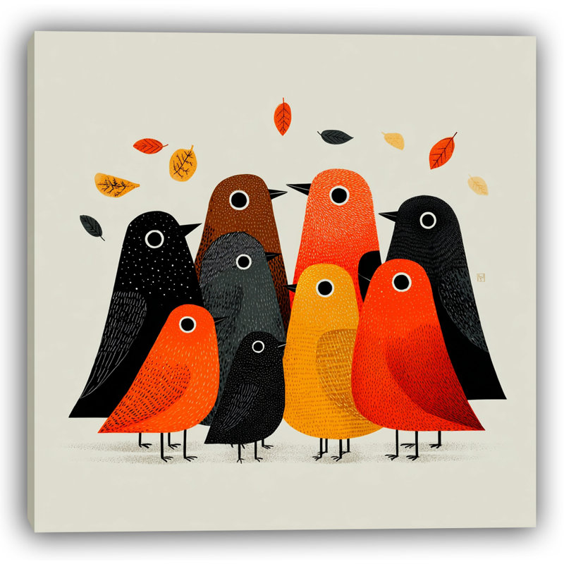 Troupeau d'automne - Illustration d'oiseau fantaisiste