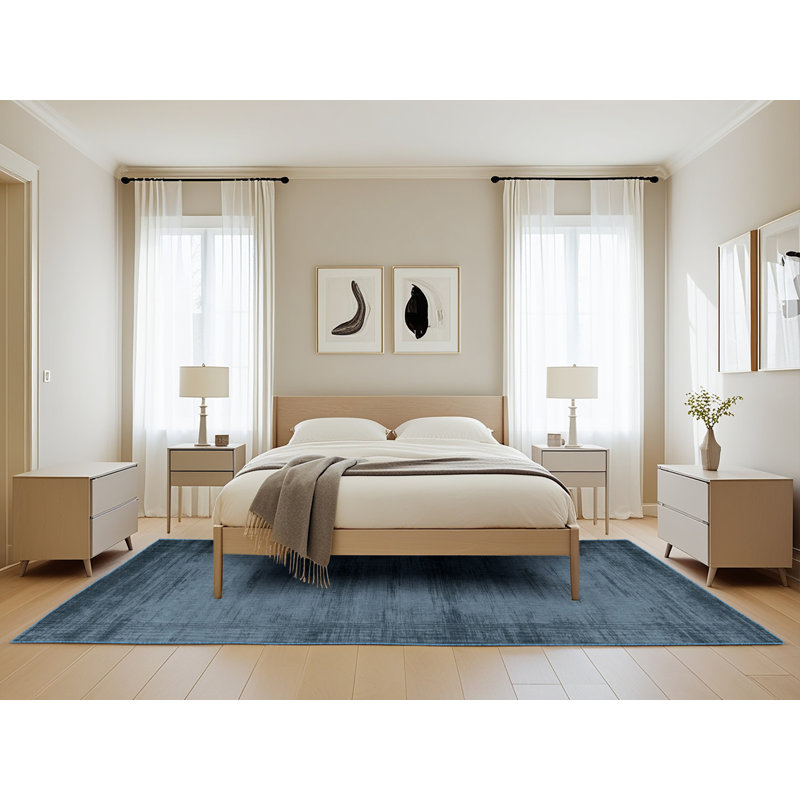 Tapis bleu abstrait lavable à la machine, Rectangle de 5 pi x 8 pi