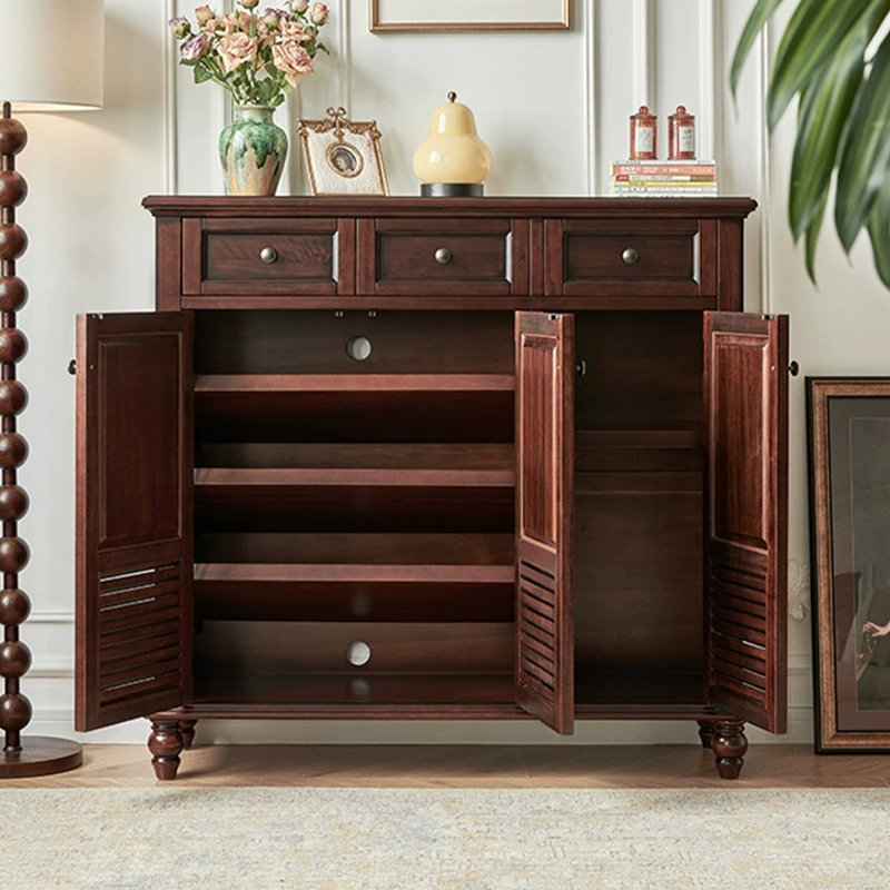 Dark-brown Solid Wood Shoe Storage Bench