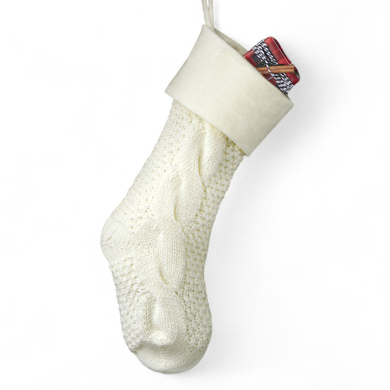 Personalization Mall Ivory Cozy Cable Knit Personalized Christmas Stocking, White