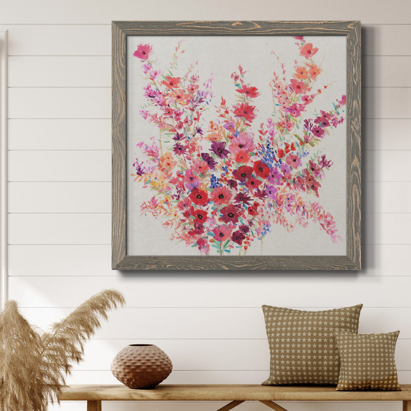 «Flowers On A Vine I», art mural sur toile, Encadré gris, H 27,5 po x l 27,5 po x P 1,5 po