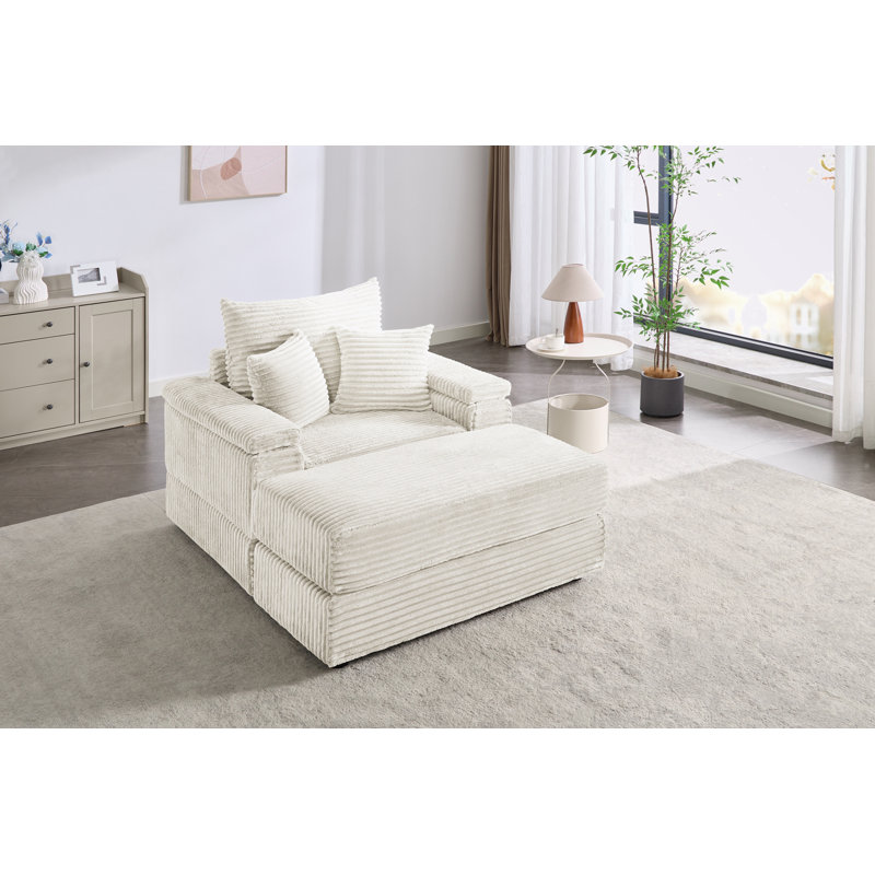 Canapé simple avec porte-gobelet et repose-pieds, Velours côtelé beige