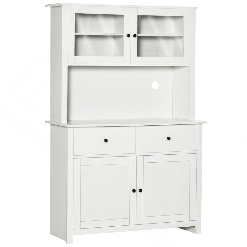 63.5" Kitchen Buffet With Hutch, Pantry Storage Cabinet With 4 Shelves, Drawers, Framed Glass Doors, Open Microwave Countertop