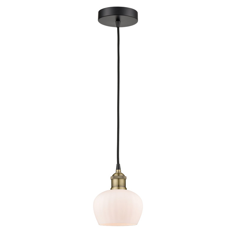 Luminaire suspendu simple à 1 lumière Noille, Or satiné, Blanc mat, H 8,5 po x l 6,5 po x P 6,5 po